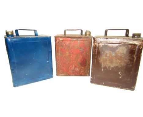 Three vintage petrol cans, unnamed.
