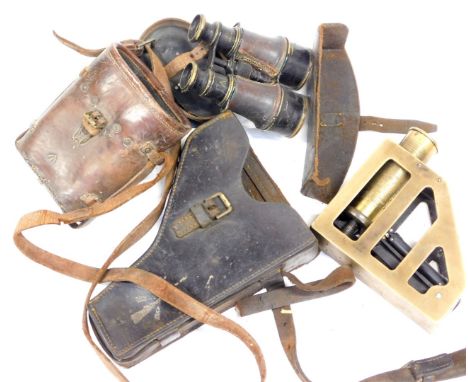 A World War I cased clinometer, World War I officer's binoculars, etc. 