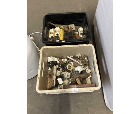 Two boxes of various vintage electrical and light fitting parts
