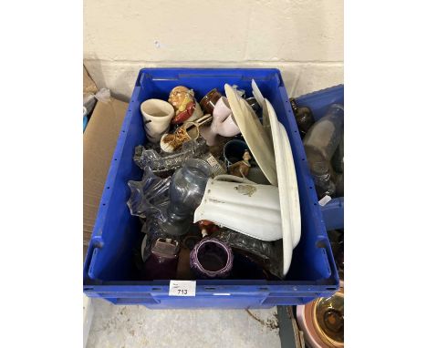 Four boxes of various ceramics, kitchen jars, vintage bottles etc