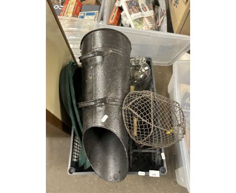 Box of mixed items to include fire tools, coal hod etc