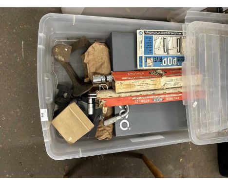 Box of assorted tools, pair of fake fur lined boots etc