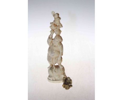 Japanese signed ivory okimono, 27cm and a netsuke (2).