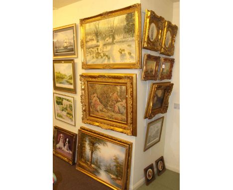 Sixteen various pictures including Richmond Castle signed limited edition print, framed tapestry, oils, etc.