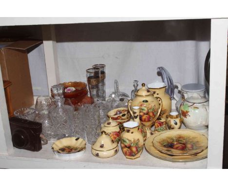 Aynsley Orchard Gold vases, plates, etc., glassware, Dacora camera, Maling ware lustre teapot, etc.