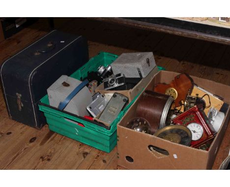 Collection of mantel clocks, projector, camera and accessories, etc.