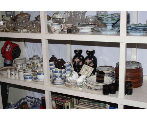 Denby table service, assorted tea and coffee ware, pair of vases, collectors plates, cased coffee spoons.