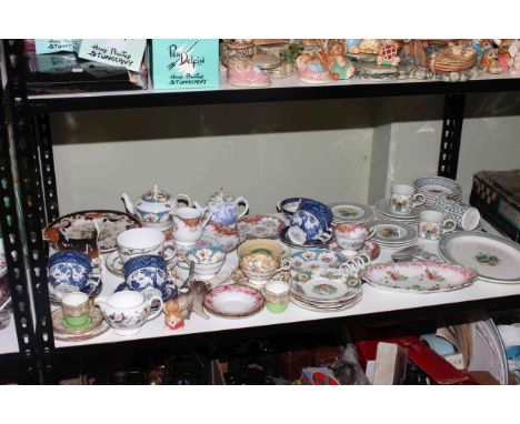 Shelf lot of ceramics including Shelley, Beswick, Pendelfin.