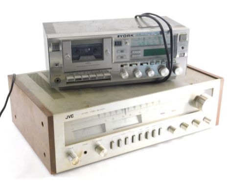 A JVC JR-S8IM Stereo Receiver, 15cm high, 51cm wide, 32cm deep and a York model SCR827 compact system. (2) Buyer Note: WARNIN