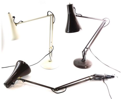 A brown Anglepoise lamp with clamp, a cream Anglepoise lamp and other. (3) Buyer Note: WARNING! This lot contains untested or