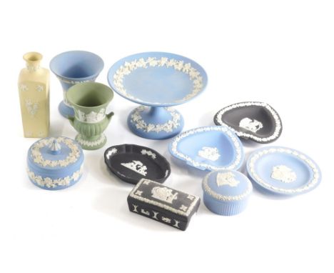 Various Wedgwood Jasperware, to include black Jasperware box and cover, 9cm wide, yellow Jasperware vase, blue Jasperware, et