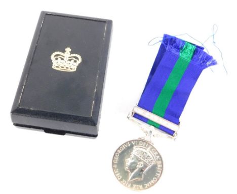 A George VI general service medal, with Malaya clasp and ribbon marked 19072709. PTE. K W ROBINSON RAMC. (cased)