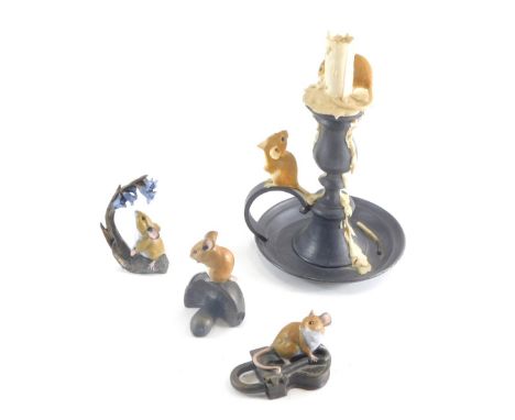 Various Sherratt and Simpson mouse figure groups, to include candlestick group, marked MS, 22cm high. (4)