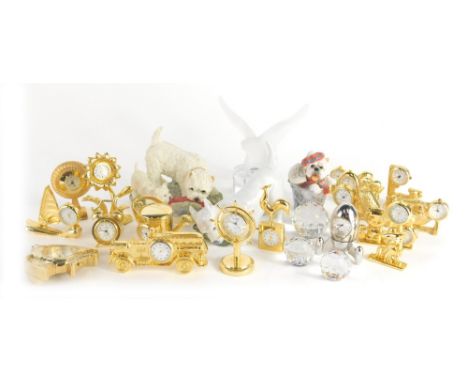 Various Dimpix and other miniature clocks, mainly with quartz movement, 6cm high, various other ornaments, Royal Copenhagen h