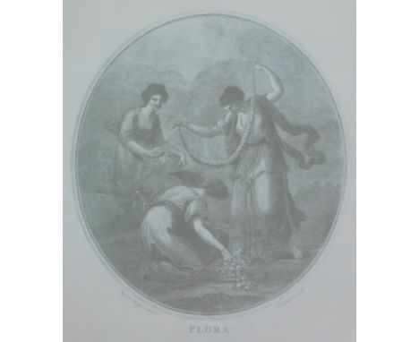 After Bartolozzi. Flora, sepia style print, 42cm x 22cm, (late edition), book plate, print, pictures, frames, forest scene, v