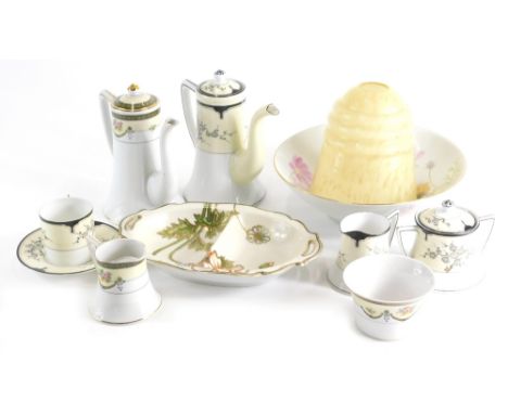 A 20thC Noritake porcelain part coffee service, a similar Kokura Japanese coffee service, glass lamp shade, sectional dish 22
