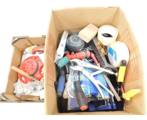 Various tools and associated items, mole grips, etc. 