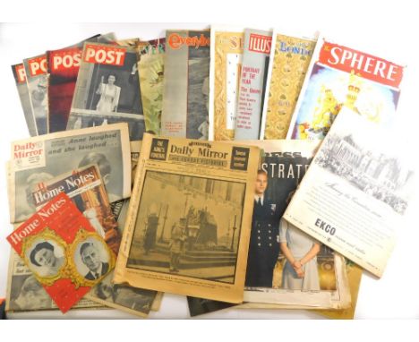 Various ephemera, Picture Post magazine, Daily Express 1982 birth of Prince William, Queen Mary 1952 Daily Mirror, various Il