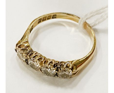 18CT YELLOW GOLD FOUR STONE DIAMOND ETERNITY RING - SIZE R - 4.1 GRAMS APPROX