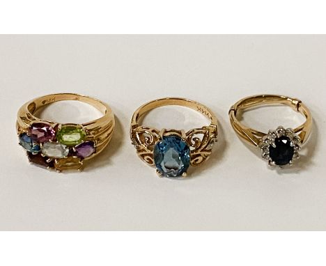 2 X 14K GOLD GEMSTONE RINGS &amp; SAPPHIRE &amp; DIAMOND RING - SIZES M / N AND H