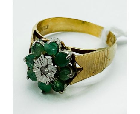 9CT GOLD EMERALD AND DIAMOND RING