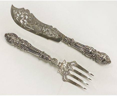 GEORGE UNITE VICTORIAN SOLID SILVER SERVING KNIFE &amp; FORK - 9 OZS APPROX