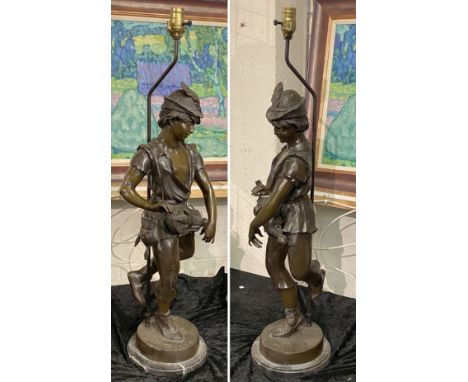 LARGE SIGNED BRONZE BOY LAMP - 93 CMS (H) APPROX