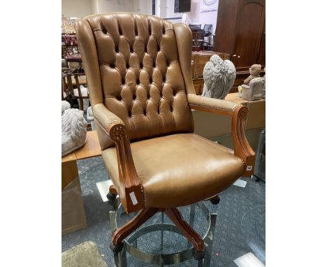 BROWN LEATHER BUTTON BACK OFFICE CHAIR