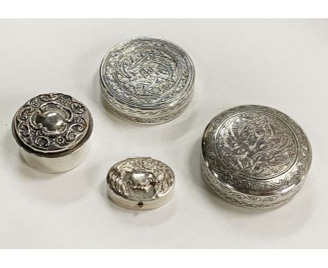 COLLECTION OF 4 SILVER CIRCULAR BOXES - 3 OZS APPROX