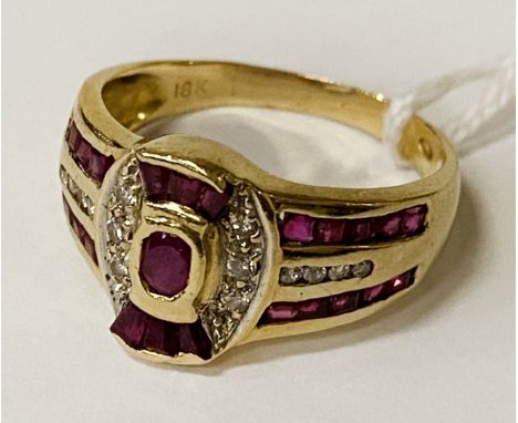 18CT GOLD RUBY &amp; DIAMOND RING - APPROX 4.77 G - SIZE Q/R