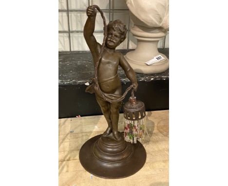 EARLY BRONZE CHERUB TABLE LAMP - 33 CMS (H) APPROX
