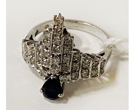 18CT WHITE GOLD SAPPHIRE &amp; DIAMOND RING - SIZE J - 4.2 GRAMS APPROX
