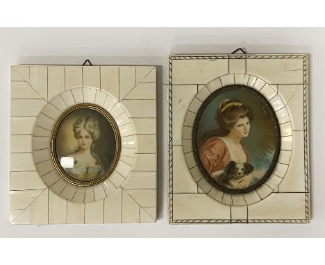 TWO HAND PAINTED PORTRAIT MINIATURES - 14.5 X 11.5 CMS OUTER FRAME