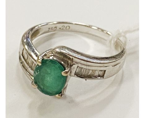 18CT GOLD EMERALD &amp; DIAMOND RING - APPROX 4.20 GRAMS - SIZE M