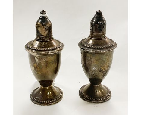 PAIR OF SILVER SALT &amp; PEPPER POTS - 12 CMS (H) APPROX