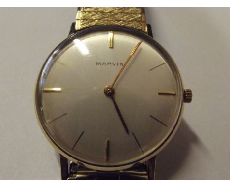 Marvin 9ct gold cased manual wind wristwatch. Currently ticking when wound, not tested for time accuracy