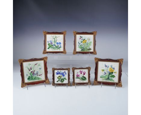 A charming collection of six hand-painted porcelain floral plaques by Rosenthal, Germany. Each plaque features a beautifully 
