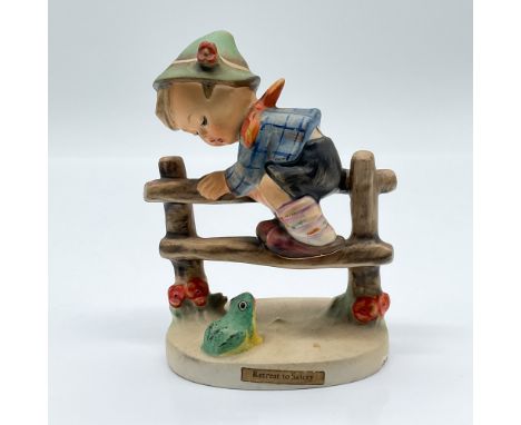 Charming Goebel Hummel figurine titled "Retreat to Safety," model number 201/2/0. This piece features a young boy climbing a 