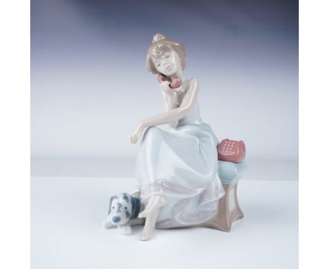 Lladro porcelain figurine titled Chit-Chat, item number 1005466. This elegant sculpture depicts a young girl sitting on a ben