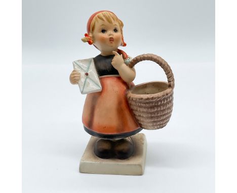 Charming Goebel Hummel figurine titled "Meditation," featuring a young girl carrying a letter and basket. Handcrafted in Germ
