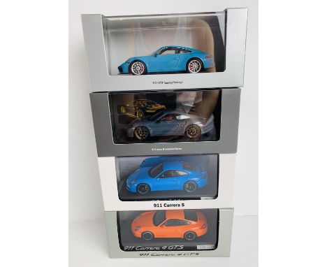 4x Minichamps 1:43 Scale 'Dealer Issue' Porsche 911's - To Include: GT3 Touring, Turbo S Exclusive, Carrera S, Carrera 4 GTS 