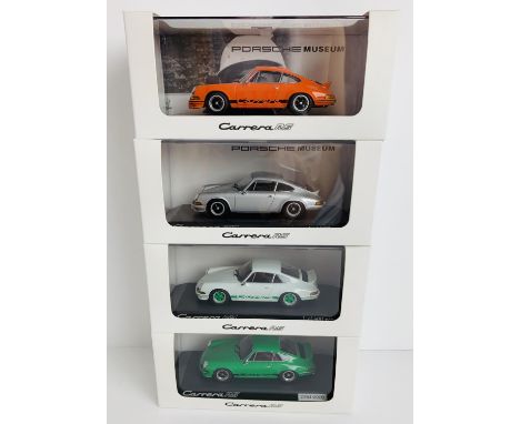 4x Minichamps 1:43 Scale 'Porsche Museum' Carrera RS Models - Orange, Silver, White, Green - All Boxed. P&amp;P Group 2 (£18+