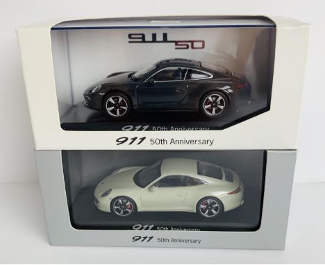 2x Minichamps 1:43 Scale 'Dealer Issue' Porsche 911 50th Anniversary Models - Both Boxed. P&amp;P Group 2 (£18+VAT for the fi