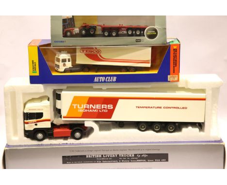 Three diecast trucks, Aljo Turners Soham, Oxford Haulage Robert Laidlaw and Autclub Tesco. P&amp;P Group 2 (£18+VAT for the f
