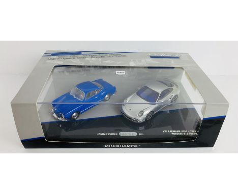 Minichamps 1:43 Scale '1990-2010 20 Yrs Pure Passion' VW Karmann Ghia / Porsche 911 Turbo - 2x Car Gift Set - 1603/2028 Limit