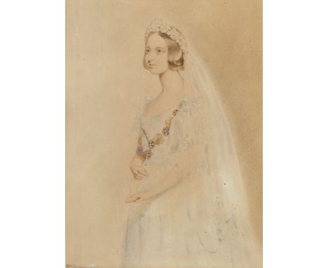William Drummond,  British fl.1800-1850- Portrait of Queen Victoria on her wedding day; and Portrait of Prince Albert holding