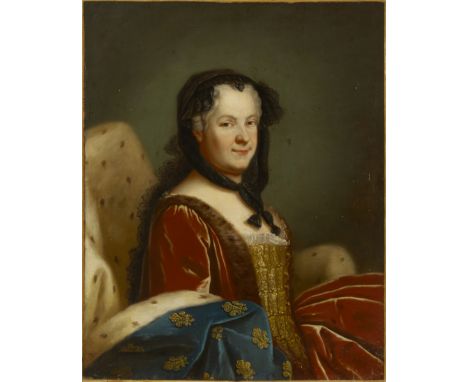 Follower of Maurice-Quentin de la Tour,  French 1704-1788- Portrait of Marie Leczinska, Queen of France, seated half-length; 