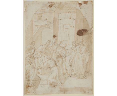 Santi di Tito,  Italian 1536-1603- Study for an altarpiece: Confirmation of the Order of Saint Francis; black chalk, pen and 