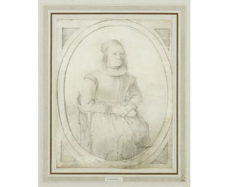 B. Admiraal,  Dutch, 17th century- Portrait of a lady, seated three-quarter-length, wearing a cap and a ruff; black chalk on 