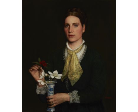 Edward Robert Hughes, RWS,  British 1851-1914- A pair of portraits: Elizabeth Webb, holding a vase of flowers; and Thomas Web